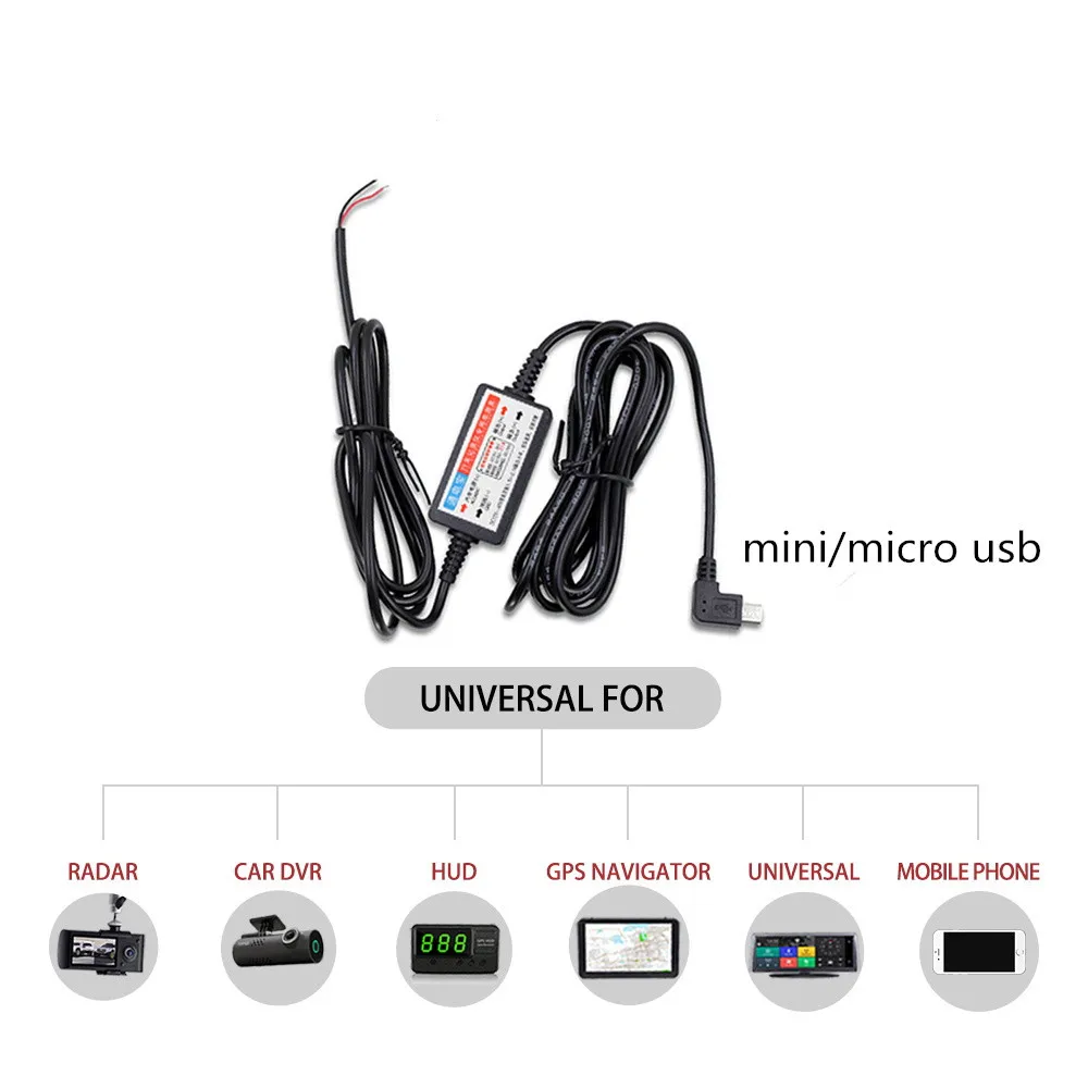 DC 12 В до 5 В 2 а 3,5 м кабель для автомобильного зарядного устройства Мини USB кабель для зарядного устройства Набор для автоматической зарядки для автомобиля DVR Hud инструменты для диагностики автомобиля