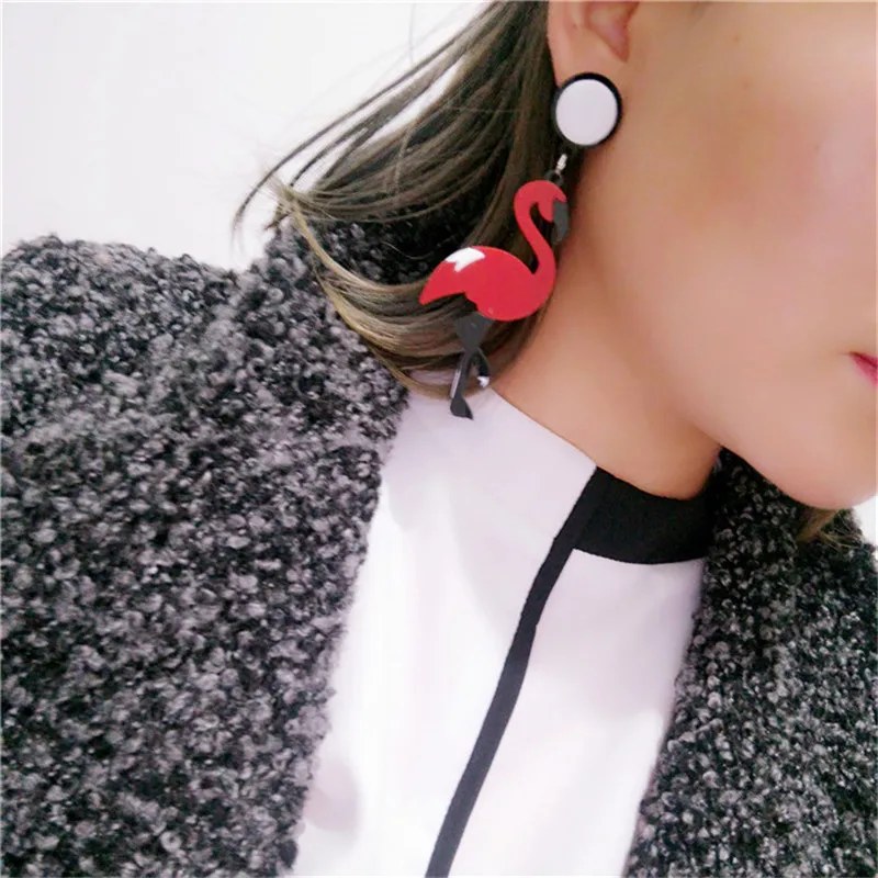 Фламинго женские серьги большие в форме птиц для женщин акриловая лазерная