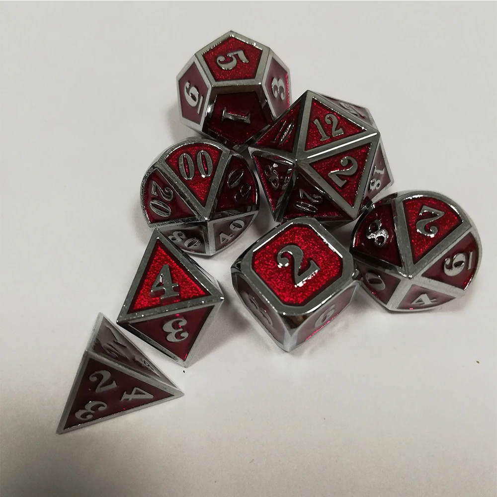 Завод Dnd набор металлических игральных костей Rpg многогранные Подземелья и Драконы цифровые красные кубики настольные игры цинковый сплав D20 6 10 8 12