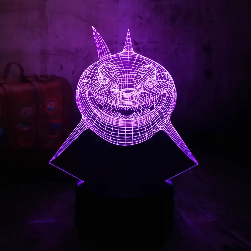 Новый Акулья пасть животного Белая Акула 3D светодиодный акриловый RGB Ночной