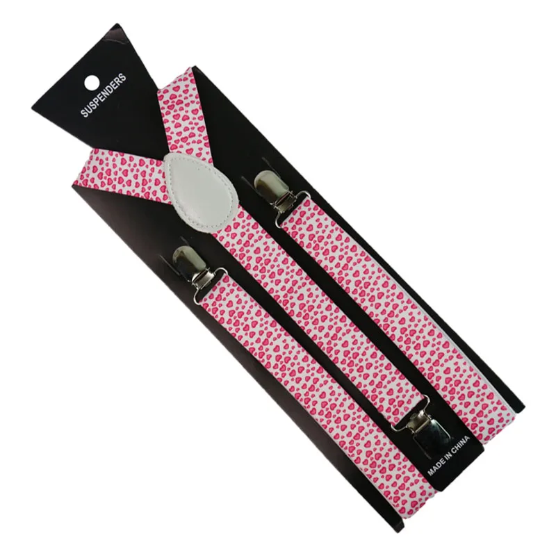 

HUOBAO 1inch Wide Red Love Hearts Printing Suspender 3 Clip Y-Back Clip-on Elastic Braces Suspenders For Men Women Suspenders