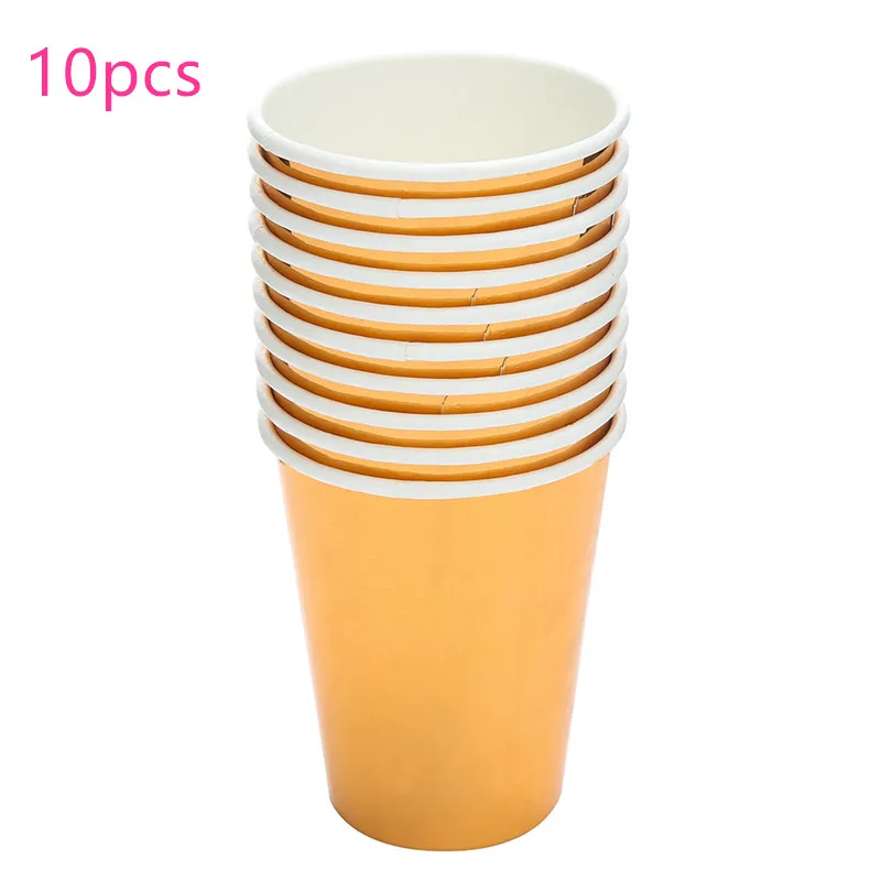 Cup 10pcs 8 шт., тарелки в виде ананаса из золотой фольги, одноразовые столовые приборы, набор бумажных тарелок на Рождество, Год, бумажные тарелки для вечеринки, дня рождения - Цвет: Cup 10pcs