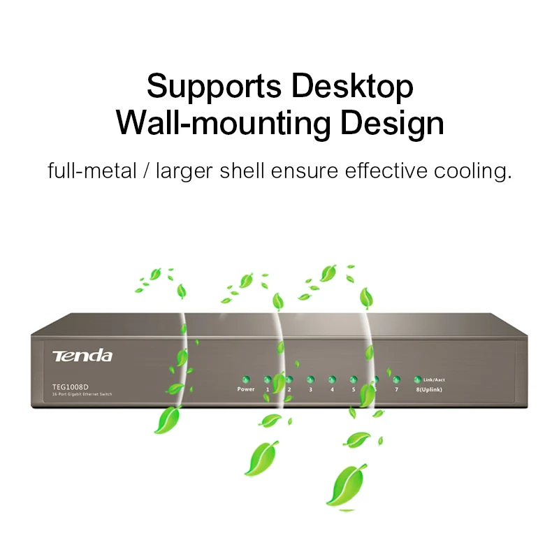 Tenda TEG1008D 8 портов 10/100/1000 Мбит/с гигабитный коммутатор для интернет-сети 16 Гбит/с, полнодуплексный коммутатор, подключи и играй