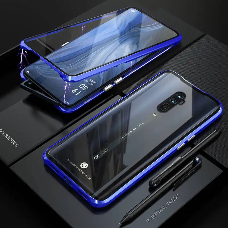 360 полный защитный чехол для OPPO Reno 10X Zoom 10 металлический магнитный бампер передний сенсорный задний стеклянный чехол OPPO Reno 10X Zoom чехол s - Цвет: Full Blue