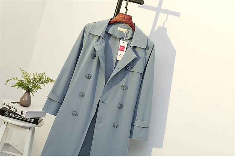 Plus size 5XL Cotton Trench Coat Women Spring Autumn Solid color Double-breasted Long Windbreaker Casual Tops Female Trench