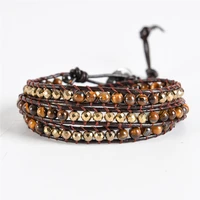 women wrap bracelets tiger eye 3 strands leather rope woven bracelet mothers day gifts jewelry drop ship