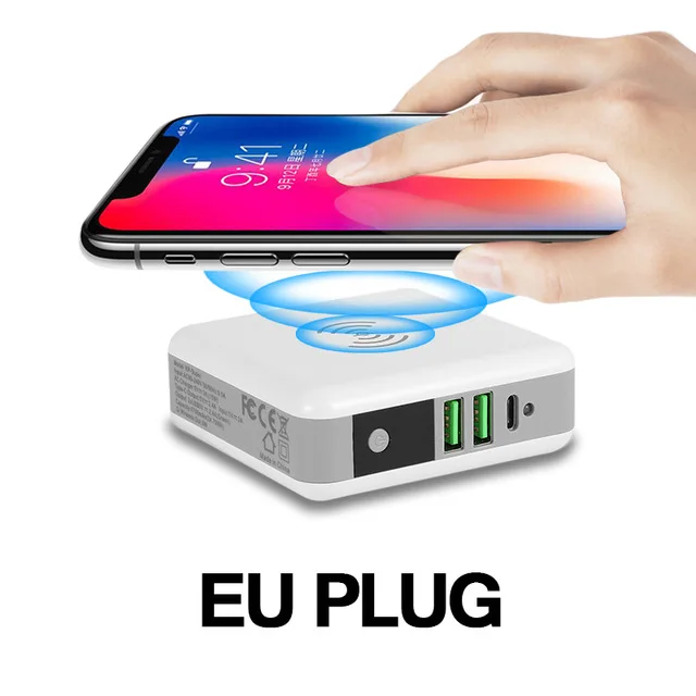 EU Plug 6700 мАч беспроводной Quick Charge power Bank для iPhone Xiaomi переносной мобильный телефон зарядное устройство Внешний с двумя USB зарядное устройство - Цвет: EU Plug