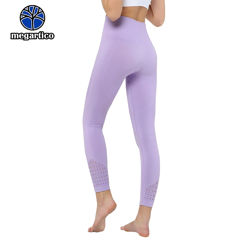 Megartico Purple Yoga Pants Women High Waist Leggings Sports Running Tights Hollow Woman Fitness Gym Seamless Stretchy | Спорт и