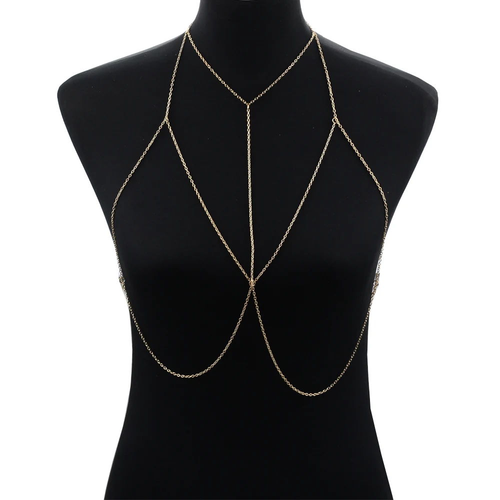 Цепи тонкий корпус бюстгальтер Жгут ожерелье шеи цепь Bralette сексуальное тело цепи