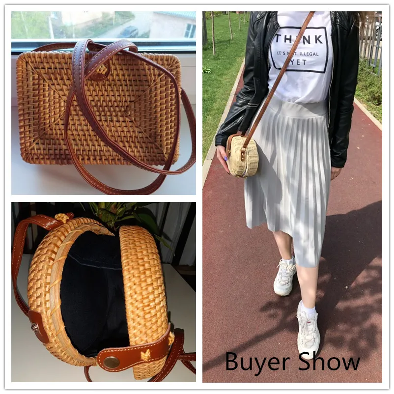 Miyahouse Mulit стиль сумки из ротанга квадратный круглый женские Соломенные Сумочки Тканые Пляжные круг Богемия сумка через плечо ручной работы