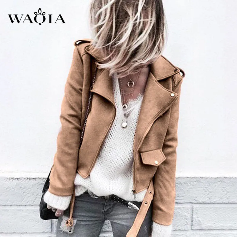 WAQIA 2018 Новое поступление женские осенне зимние замшевые куртки из искусственной