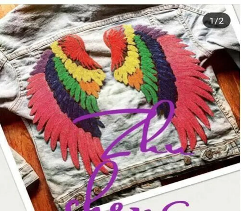 Большой значок с блестками Wings Радужный Железный на патч аппликацией пальто