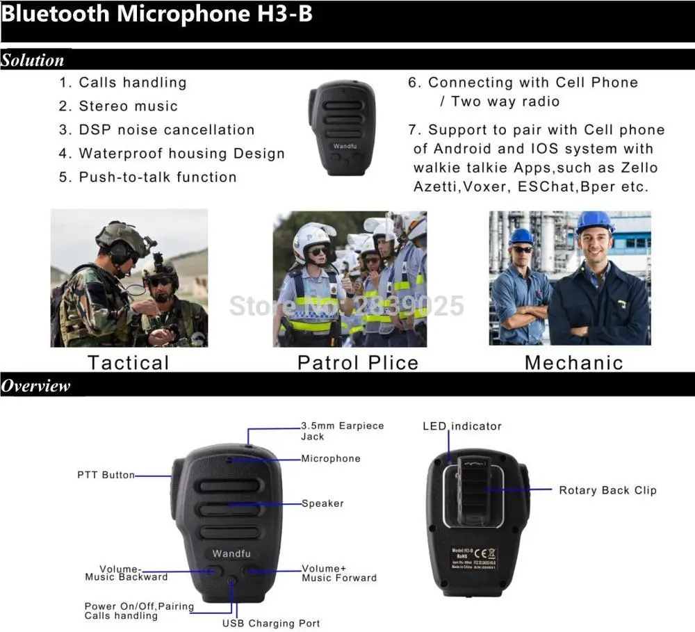 Новейший zello mic H3 Bluetooth беспроводной PTT Динамик и Bluetooth адаптер BTD6800 для рации UV-5R TG-UV2 и приложение