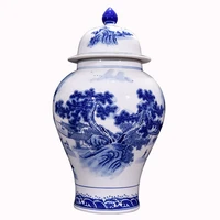 jingdezhen vases ceramic lanscape general tank ginger jar ornaments antique blue and white porcelain canister living room