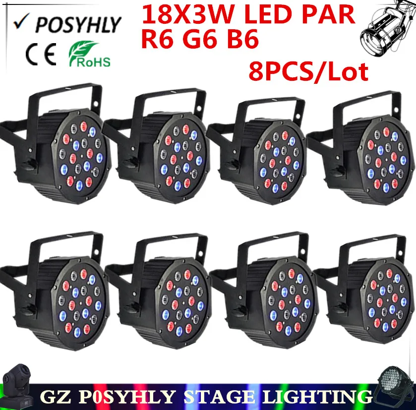 8 шт./18X3W led par огни RGB плоский dmx512 управление диско свет профессиональный
