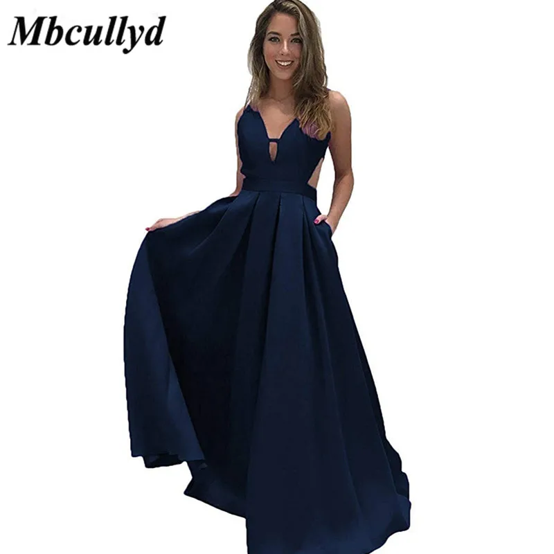 Mbcullyd Purple Long Bridesmaid Dresses 2019 Sexy V-neck Women Wedding Party Dress With Pockets Robe De Soiree Custom Made | Свадьбы и