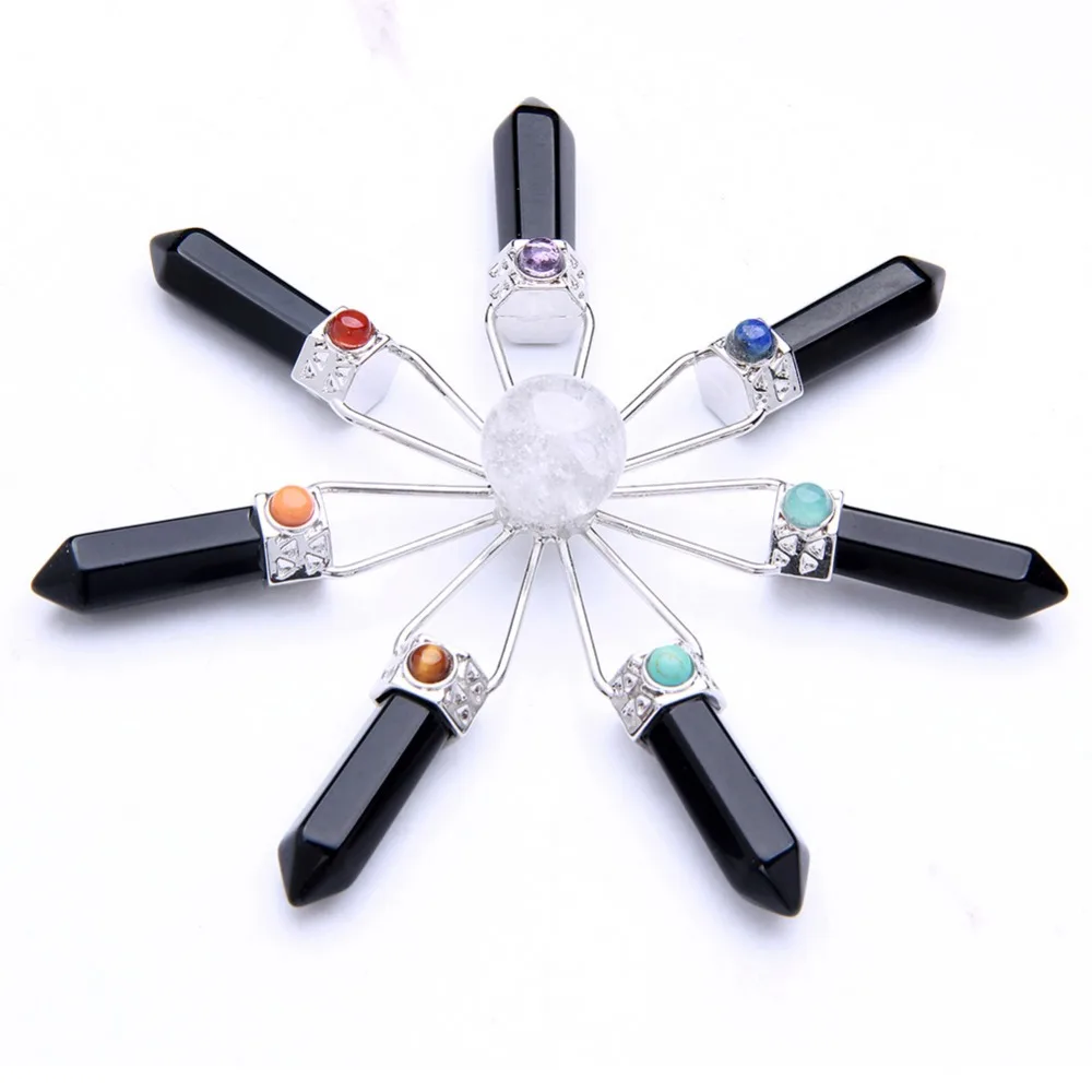 

Natural Crystal Black Obsidian Quartz 7 Chakra Stones Points Reiki Healing Crystals Energy Generator Figurine 1pc