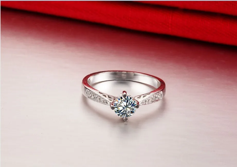 4 зубца полое 1CT Стерлинговое Серебро Гарантия 18K Белое Золото покрытое