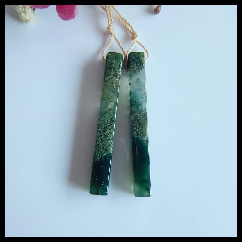 Серьги из натурального Мохового агата с двойным отверстием модные серьги