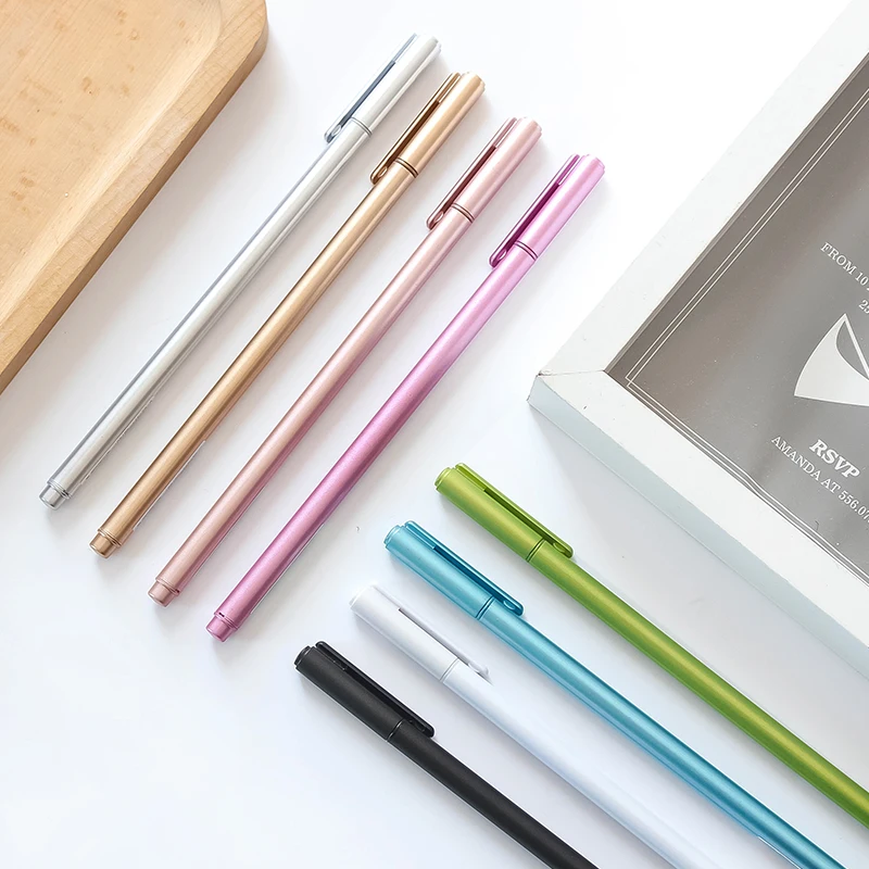 JIANWU 8pcs MUJI style 0.38 Metallic color simple neutral pen fashionable business gel set office supplies|gel set|muji 0.38gel |