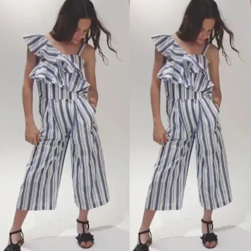 Новинка детский комбинезон в полоску для девочек с оборками и открытыми плечами