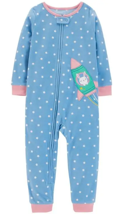 Rocket blue stars Одежда для малышей флисовый комбинезон bebes с единорогом, зимние пижамы одежда для маленьких мальчиков комбинезоны для маленьких девочек с высоким воротником, для детей возрастом от 9 до 24 месяцев - Цвет: Rocket blue stars