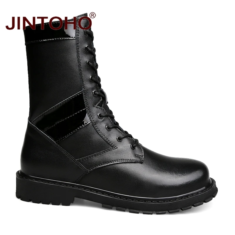 JINTOHO/Мужская обувь из натуральной кожи; зимние мужские ботинки; мотоциклетные ботинки до середины икры; кожаные мужские ботинки; зимняя обувь; большие размеры