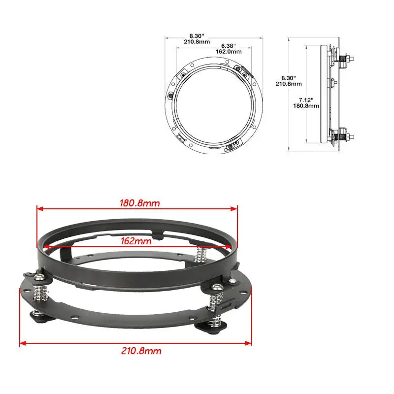 Partol 7&quot LED Headlight Mounting Ring Stainless Steel Round Satin Powder Built-In Springs For Harley FLD Touring Softail | Автомобили