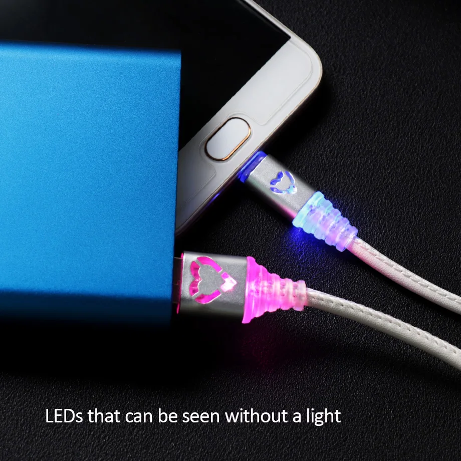 Olaudem 5 в 2A кожа Micro usb кабель светодиодный 1 м USB быстрая зарядка для зарядки кабели