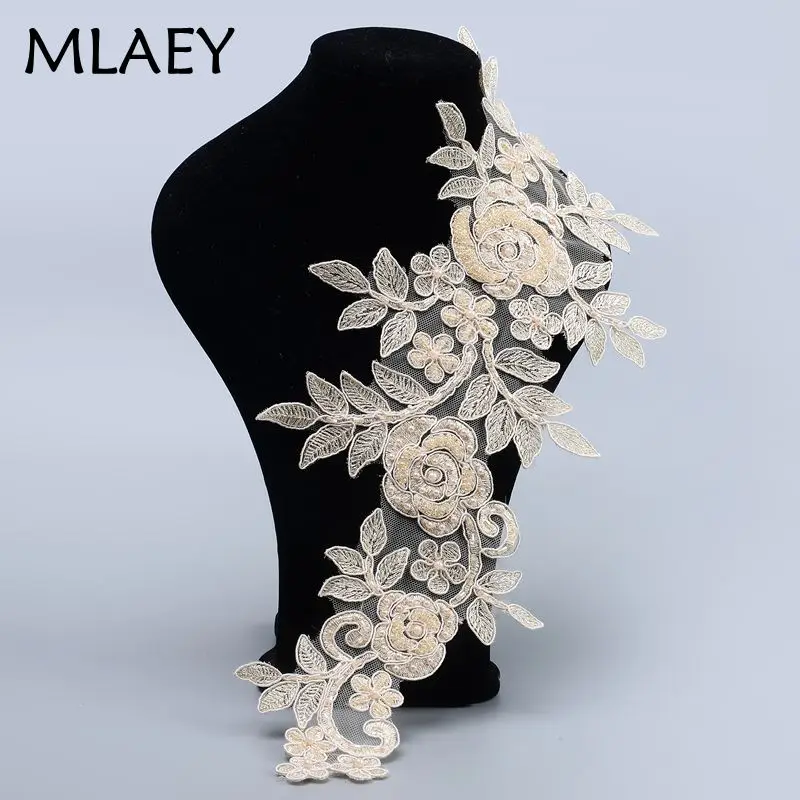 1 пара шампанских золотых пластырей ручной работы Alencon Кружевные Аппликации