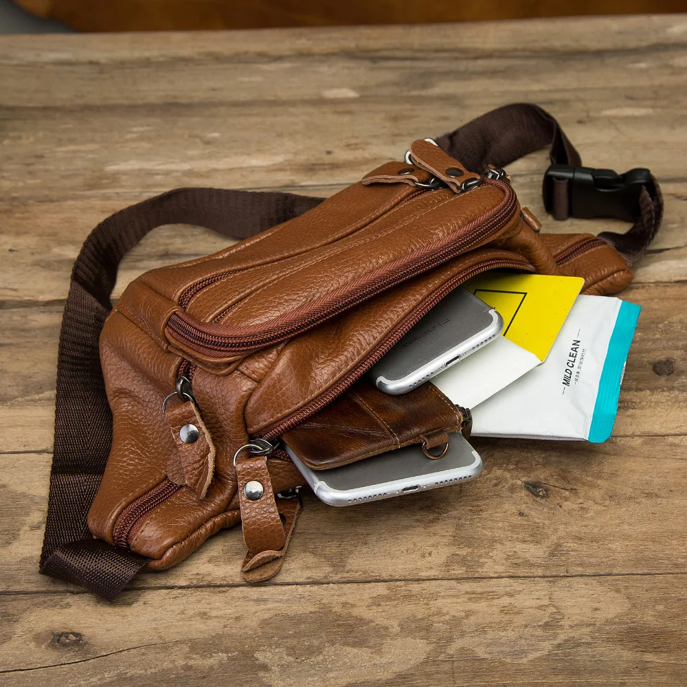 

Fashion Quality Leather Male Crossbody Sling Bag Design Casual Travel Cell Phone Case Pouch Travel Fanny Waist Belt Bag Men 004