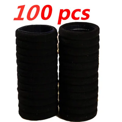 100Pcs Black Color 50/100 шт., эластичные резинки для волос для женщин и девочек, толстая свернутая веревка для волос, конфетная однотонная цветная эластичная резинка, кольцо, конский хвост, держатель, аксессуары - Цвет: 100Pcs Black Color