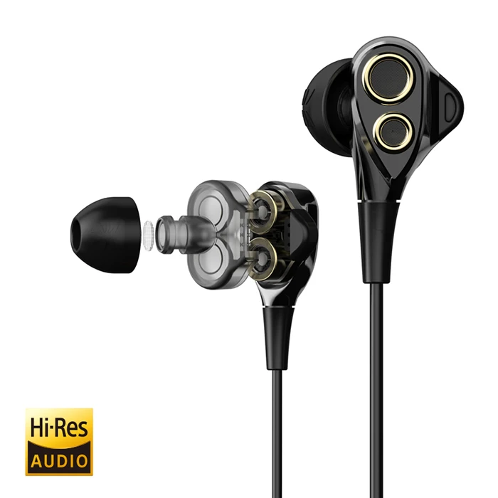 Наушники-вкладыши HiFi, UiiSii T8S тройные наушники для водителей шумоподавление и глубокий бас с микрофоном Регулятор громкости для смартфонов - Цвет: Черный