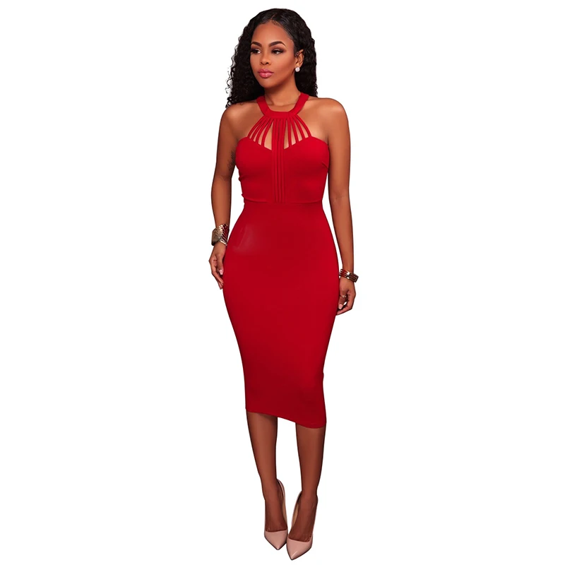 Элегантное зимнее вечернее женское Бандажное облегающее платье миди с лямкой на