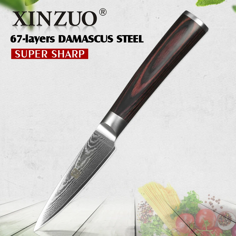 XINZUO 3,5 дюймов нож для фруктов высокоуглеродистые Дамасские Ножи японский VG10 нож для очистки овощей кухонный стол нож из нержавеющей стали