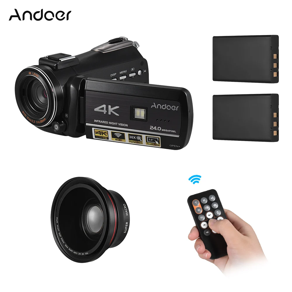 Цифровая видеокамера Andoer AC3 4K UHD 24MP IR 3 0 &quotс ЖК экраном и креплением для горячего