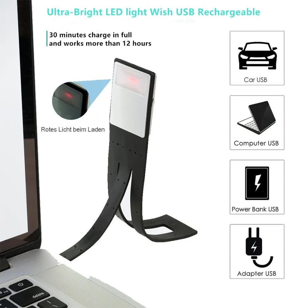 JIWEI портативная Светодиодная лампа для чтения книг со съемным гибким зажимом USB