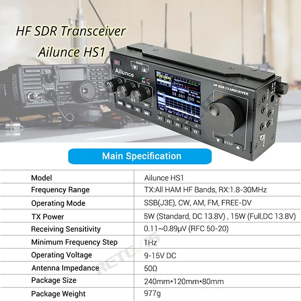RETEVIS Ailunce HS1/HSI PLUS HF SDR трансивер коротковолновый SSB трансивер QRP любительский радиоприемник 15 Вт 0,5-30 МГц CW AM FM
