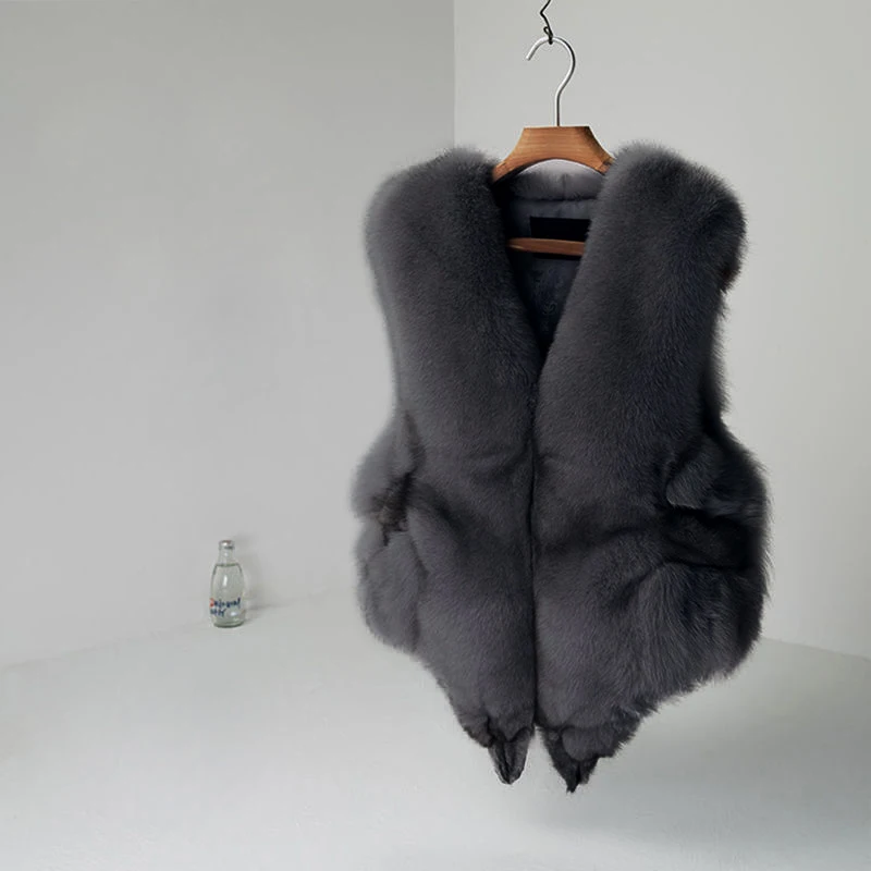 3 Deep Grey ETHEL ANDERSON жилет из натурального меха лисы Зимний короткий толстый женский жилет из натурального меха Куртка Карманы Специальный стиль жилет - Цвет: 3 Deep Grey