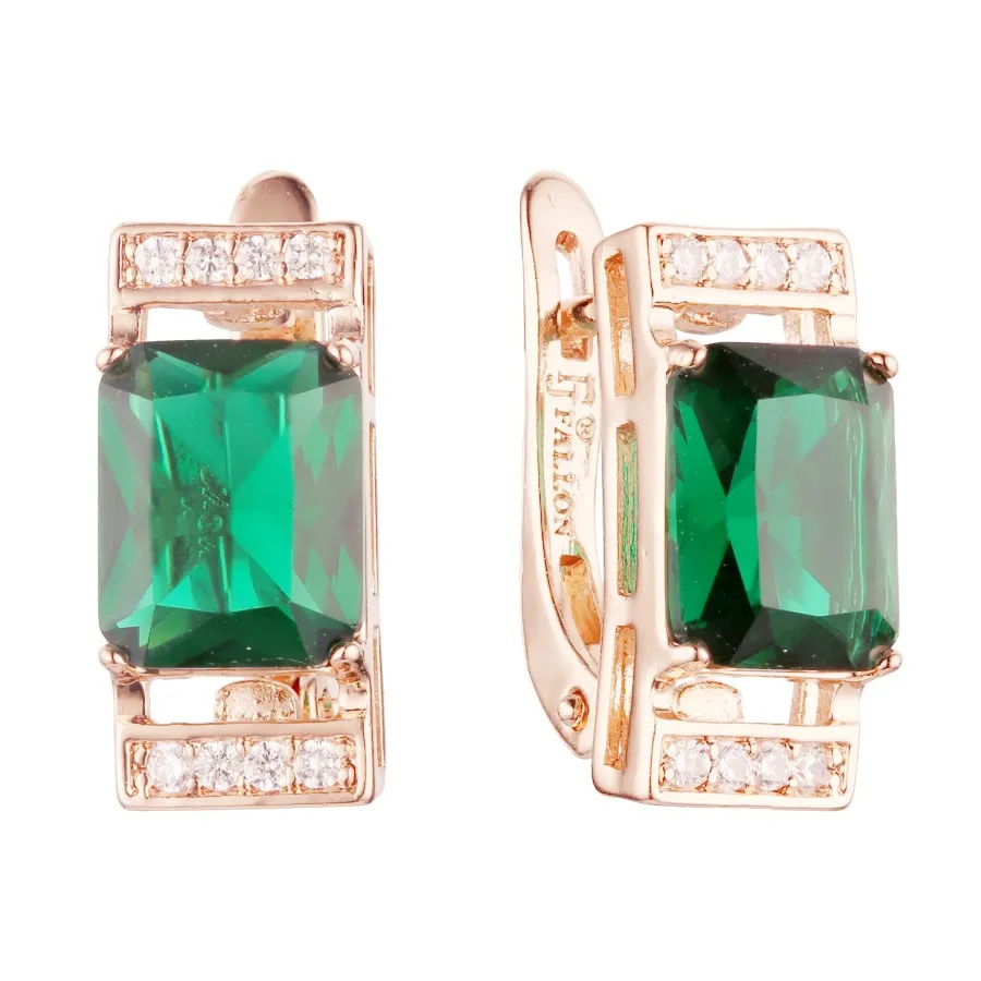 Женские серьги в Корейском стиле с зеленым кубическим цирконием 585 пробы цвет
