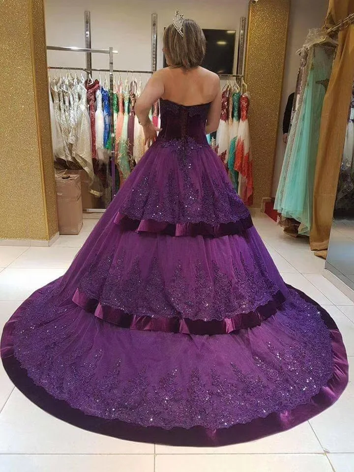 Милое фиолетовое ТРАПЕЦИЕВИДНОЕ ПЛАТЬЕ ДЛЯ Quincenera кружевные аппликации 2021