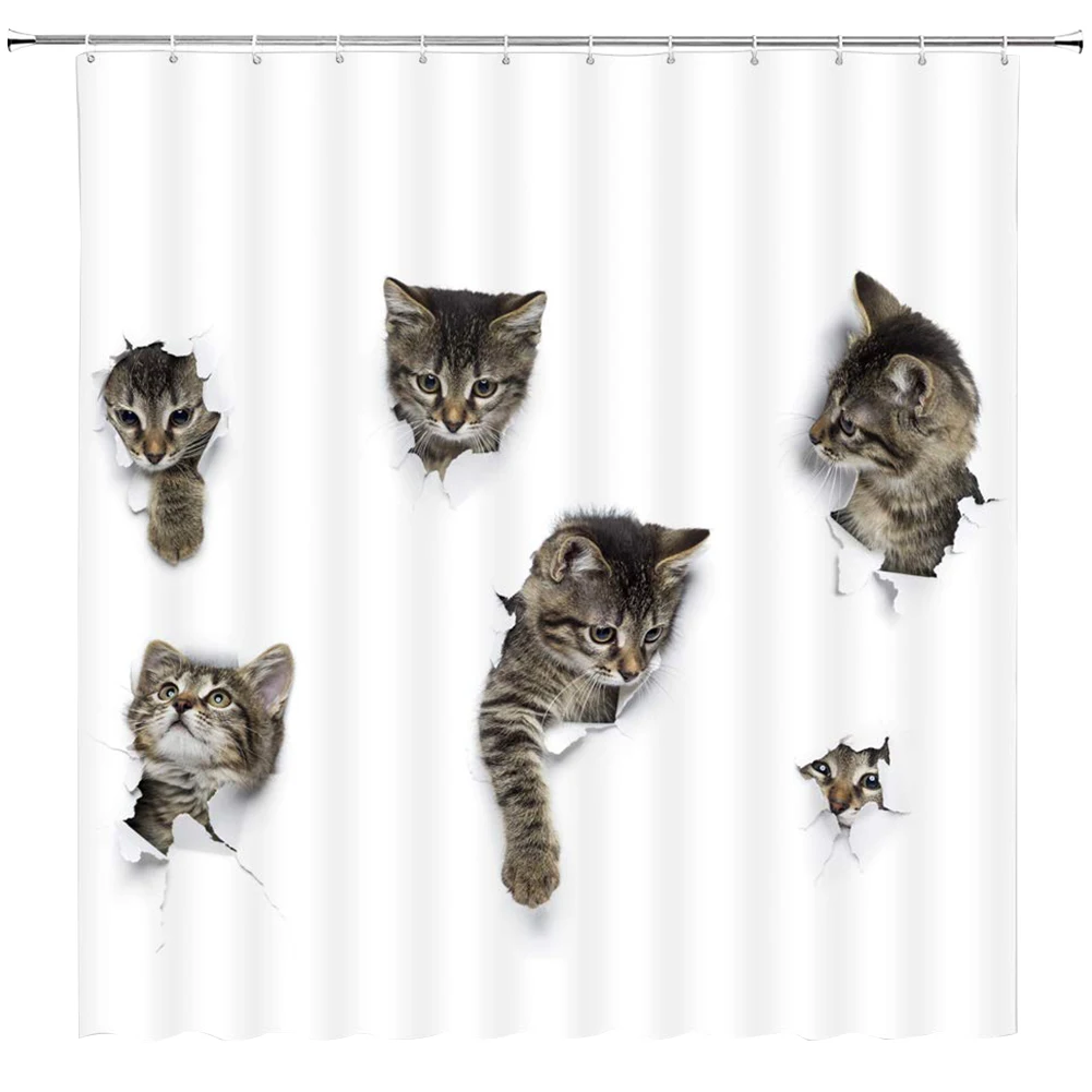 Занавеска для душа белая с крючками полиэстер моющиеся аксессуары