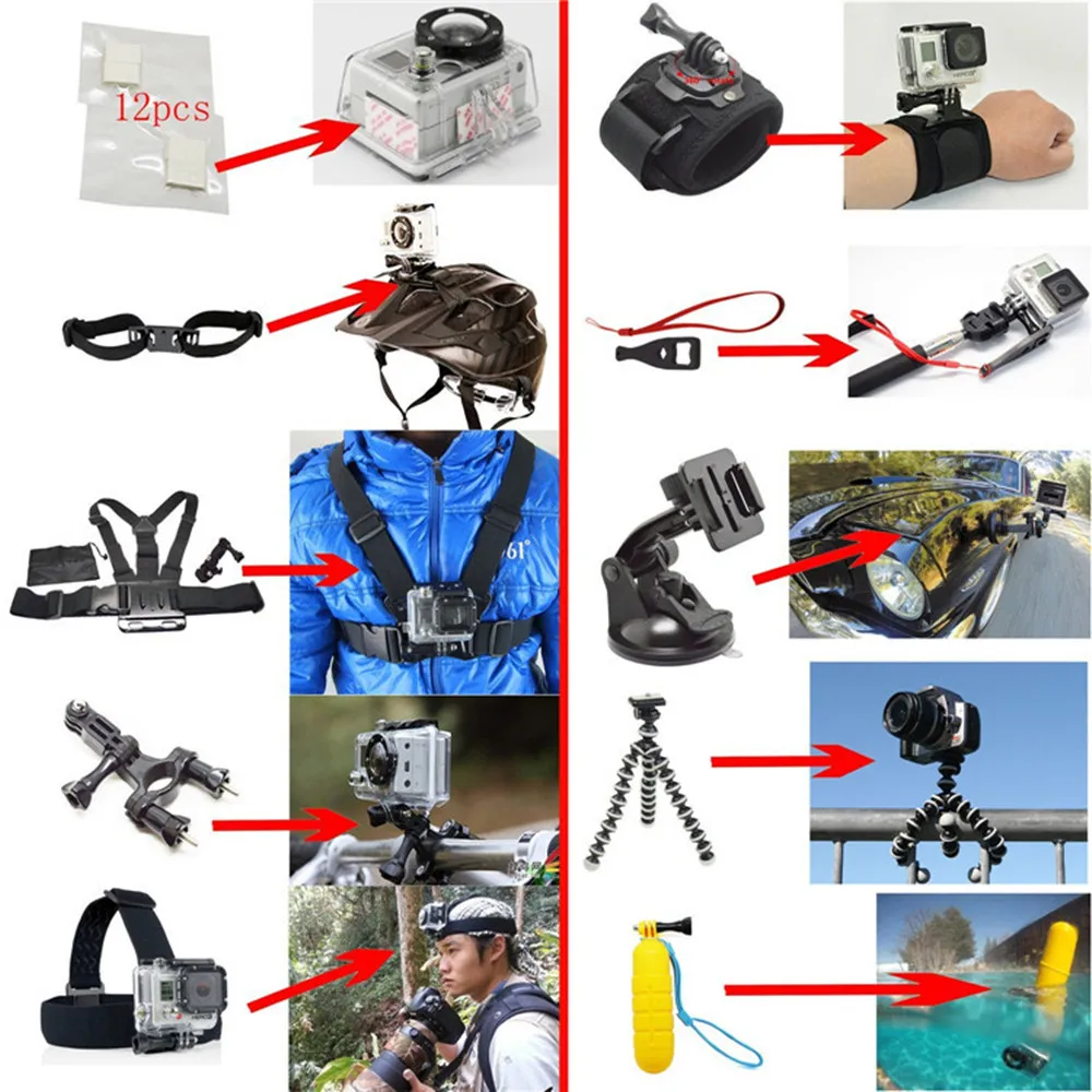 Комплект аксессуаров для спортивной камеры Gopro7 6 5 4 3 + 53 в 1 совместимый с SJCAM SJ4000 YI |