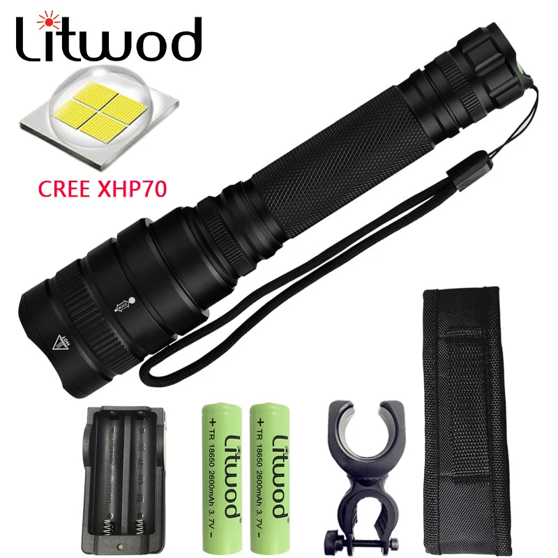 Litwod Z201515 оригинальный XHP70 32 Вт 3200lm Мощный тактический светодиодный фонарик с зум
