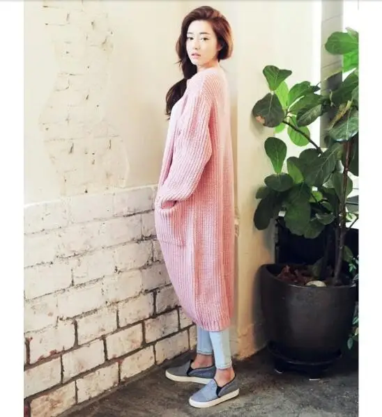 2018 New Fashion Autumn Winter Korean Women Loose Sweater Elegant Long Sleeve Knee Length Cardigan Tops H956 |