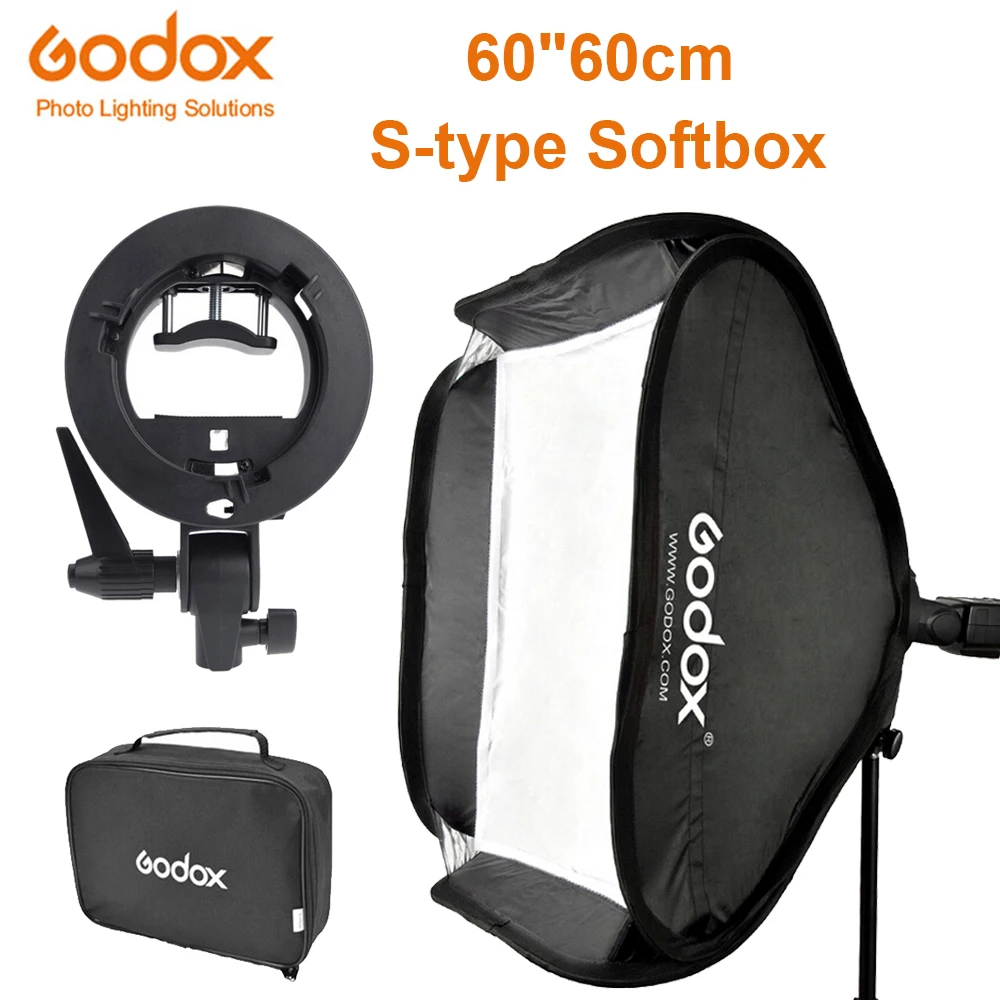 Godox 60x60 см софтбокс комплект Рассеиватель Вспышки+ s-образный кронштейн Bowens держатель для Canon Nikon Flash Speedlite 60*60 см мягкая коробка