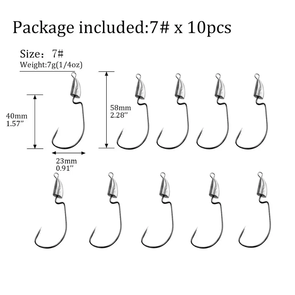10pcs 7g hook 10 шт./лот, рыболовные крючки с свинцовой головкой, 5 г, 7 г, 10 г, крючки с цилиндрической головкой, серебристые, бесщеточные, офсетные, Червячные крючки, Техасские установки, аксессуары - Цвет: 10pcs 7g hook