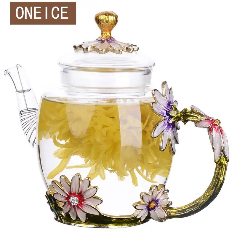 

Hand-painted Kung Fu Teapot Heat-resistant Glass Single Pot Enamel Color High-grade Flower Tea Kettle