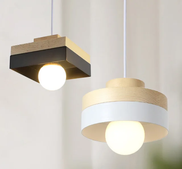 Японский стиль простые деревянные подвесные светильники E27 алюминиевая