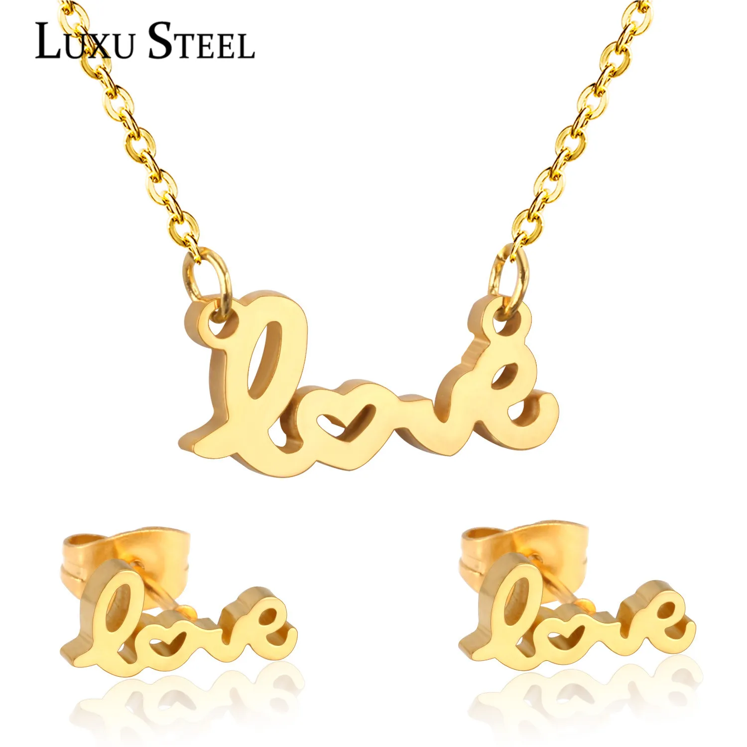 Набор украшений LUXUSTEEL ensemble collier из нержавеющей стали золотого цвета с надписью Love